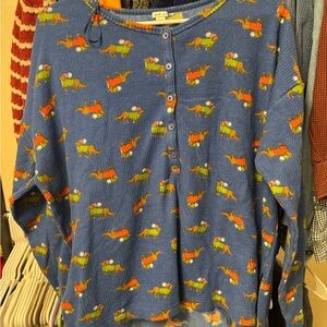 Aerie Blue Top with Colorful Animal Print